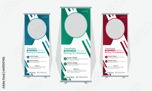 Agency stands roll up banner design stands template layout with 3 design , 3 color . editable roll-up banner vector template. Corporate business advertising marketing
Modern and colorful fluid style.