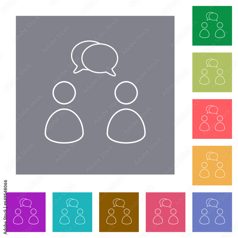 Two talking persons with oval bubbles outline square flat icons Two talking persons with oval bubbles outline square flat icons