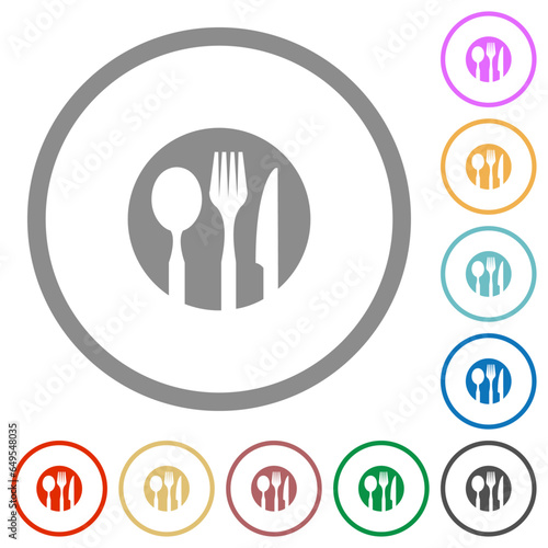 Tableware set solid flat icons with outlines