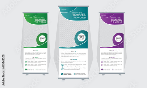 Agency stands roll up banner design stands template layout with 3 design , 3 color . editable roll-up banner vector template. Corporate business advertising marketing
Modern and colorful fluid style.