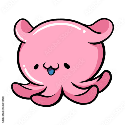 Funny animal illustration. Pink dumbo octopus has fins on his head like Dumbo s ears.