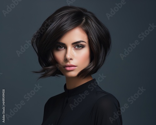 Portrait of a beautiful woman with a fashionable modern haircut. Hair care, hairstyles.