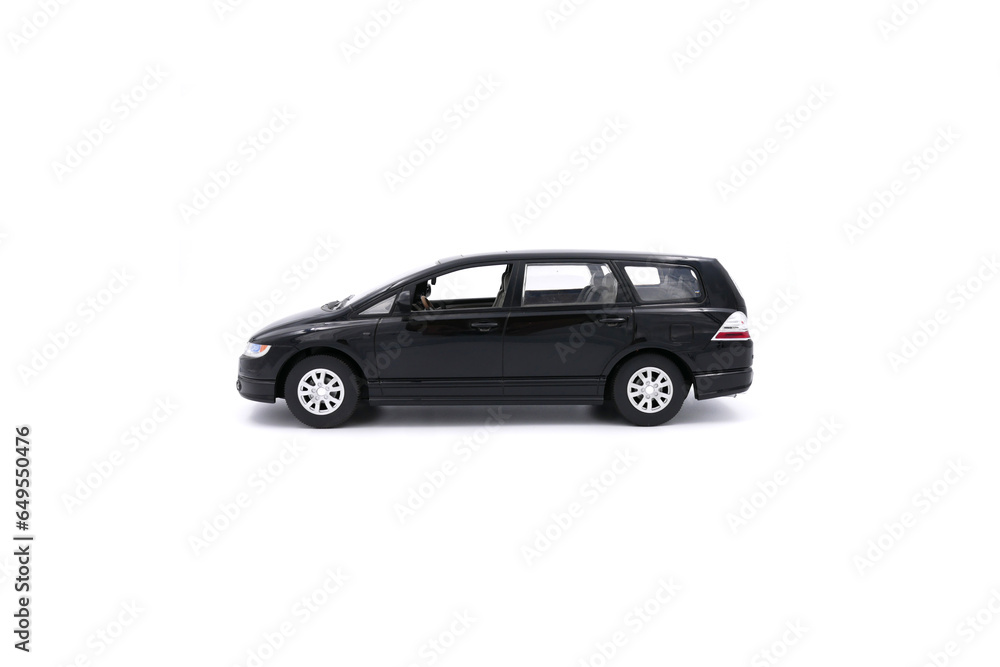 Passenger black car isolated on a white background, Side view of a black SUV car. 