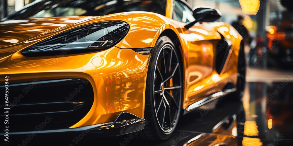 Close up of yellow sports car