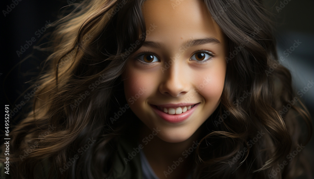 Fototapeta premium Smiling portrait of a cute child looking at camera generated by AI