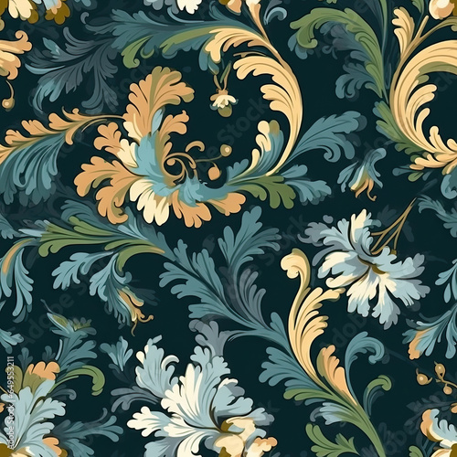 Rococo seamless pattern that would be worn colors seamless pattern, AI Generated