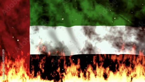 アラブ首長国連邦の国旗と炎 photo