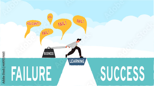 vector illustration of Business start from failure to success. move up motivation, the path to success - Vector