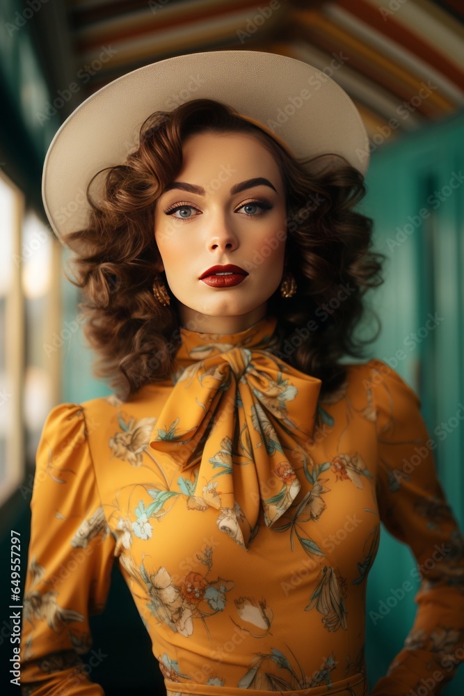 Fashion Model in a Retro and Vintage-Inspired Outfit, Generative AI ...