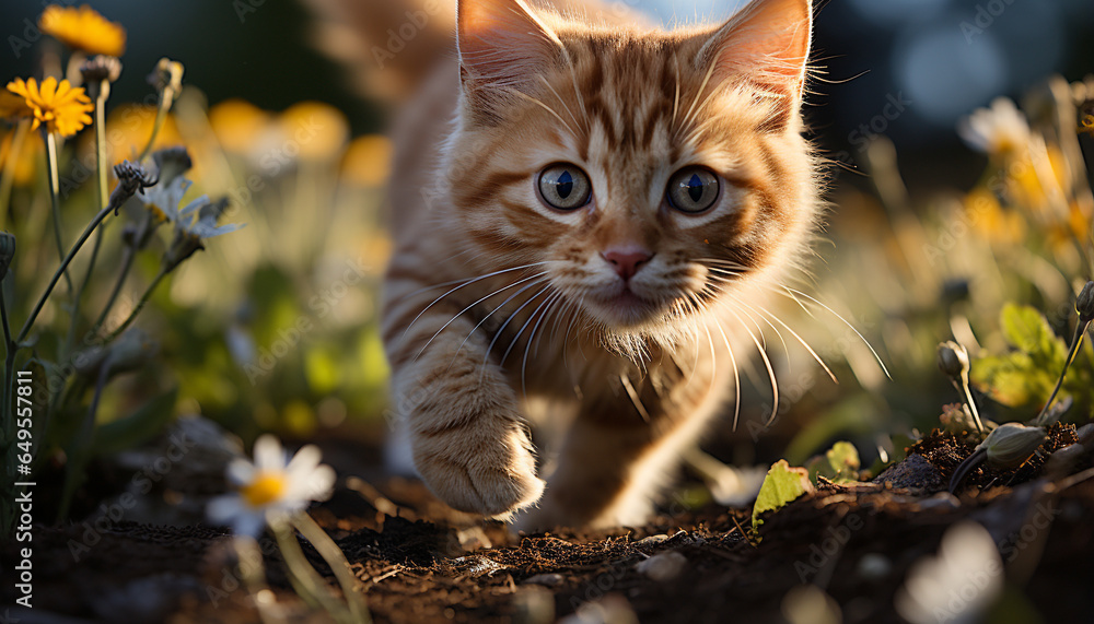 Cute kitten playing in meadow, enjoying nature beauty generated by AI Cute kitten playing in meadow, enjoying nature beauty generated by AI