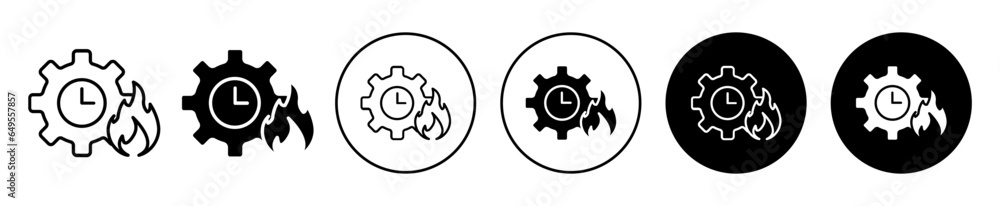 heat time icon. Hot burning flame with clock symbol. Warm solar energy time vector line set. Heat timer settings sign. heat time icon. Hot burning flame with clock symbol. Warm solar energy time vector line set. Heat timer settings sign.