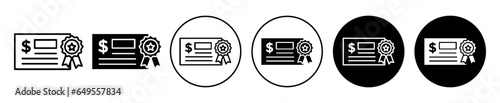 Equity Bonds icon. premium diploma graduation degree certification symbol set. Security bond contract license vector line sign.