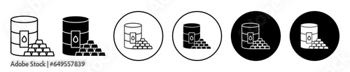 Commodity icon. Crude oil and raw metals commodity market symbol set. Inflation in commodity products vector line sign.