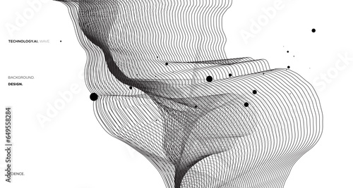 Vector wave lines flowing dynamic in black and white isolated on black and white background for concept of AI technology digital communication science music