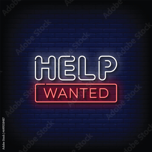 Neon Sign help wanted with brick wall background vector
