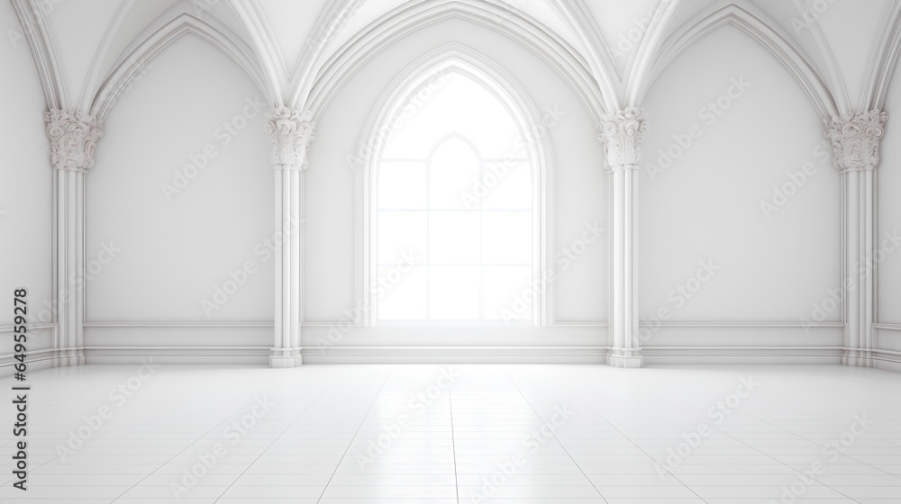 A spacious, empty white hall with a minimalist style. The room is bathed in natural light, highlighting the clean lines and simplicity. The stark white walls and floor create a blank canvas. A spacious, empty white hall with a minimalist style. The room is bathed in natural light, highlighting the clean lines and simplicity. The stark white walls and floor create a blank canvas.
