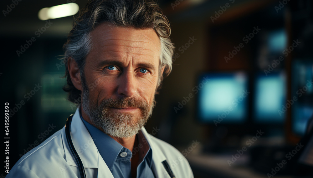 A confident, smiling doctor working indoors in his office generated by AI A confident, smiling doctor working indoors in his office generated by AI