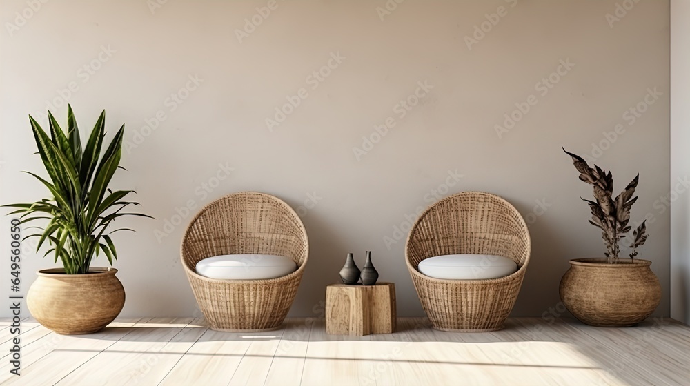 Obraz na płótnie African ethnic style bedroom interior mock up room. Simple mockup space. Loft background image w salonie