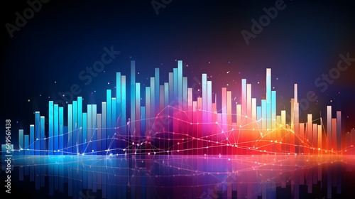 Virtual stock market lines and financial charts over dark background. Digital screen. Concept of finance advisory and international consulting. Huds, numbers and line graphs © Lucky Ai