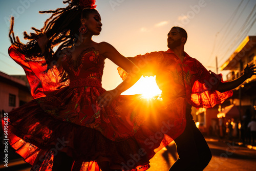 Hispanic Flamenco Couple Dances Passionately at Sunset