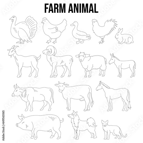Fototapeta Naklejka Na Ścianę i Meble -  Illustration drawing style of farm animals collection