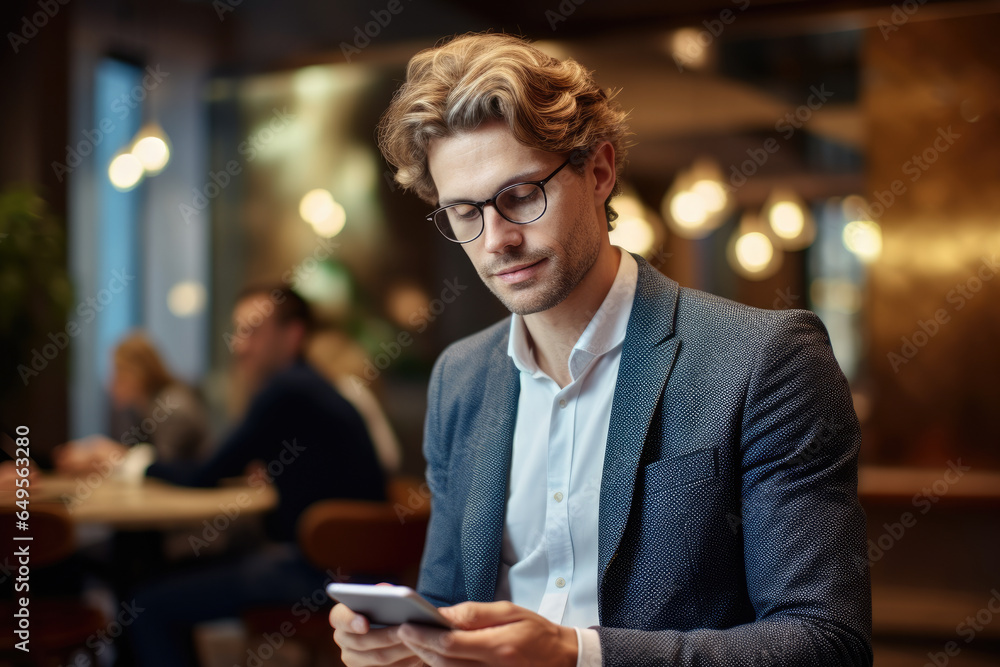 Professional man wearing suit and focused on his cell phone. Perfect for business, technology, or communication concepts. Professional man wearing suit and focused on his cell phone. Perfect for business, technology, or communication concepts.