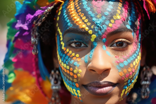 Close up view of person with vibrant and artistic makeup. Perfect for beauty and fashion-related projects.