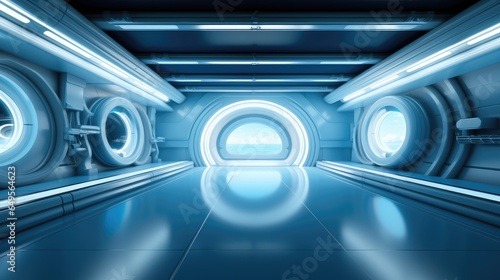 Fototapeta Naklejka Na Ścianę i Meble -  Minimalist light blue nonentity nautical theme stage interior design.