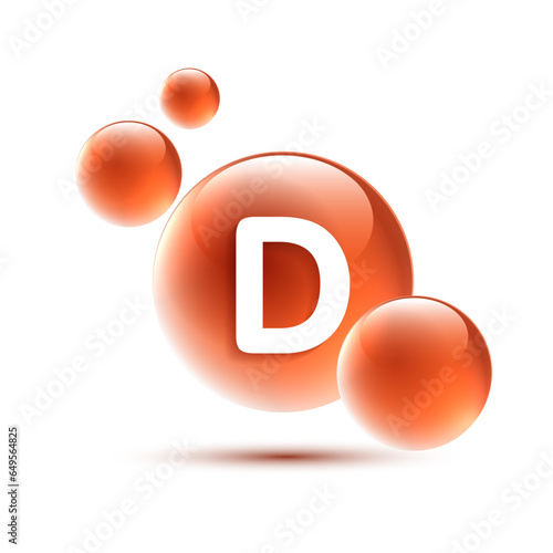 Drop water vitamin D red and structure. vitamin solution complex with chemical formula from nature. beauty treatment nutrition skin care design. medical and scientific concepts for cosmetic. vector.