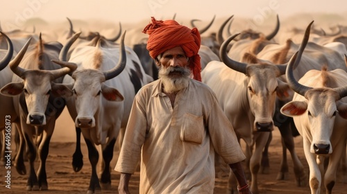 Rabari herder in a rural village, Tribal life and traditional culture. photo