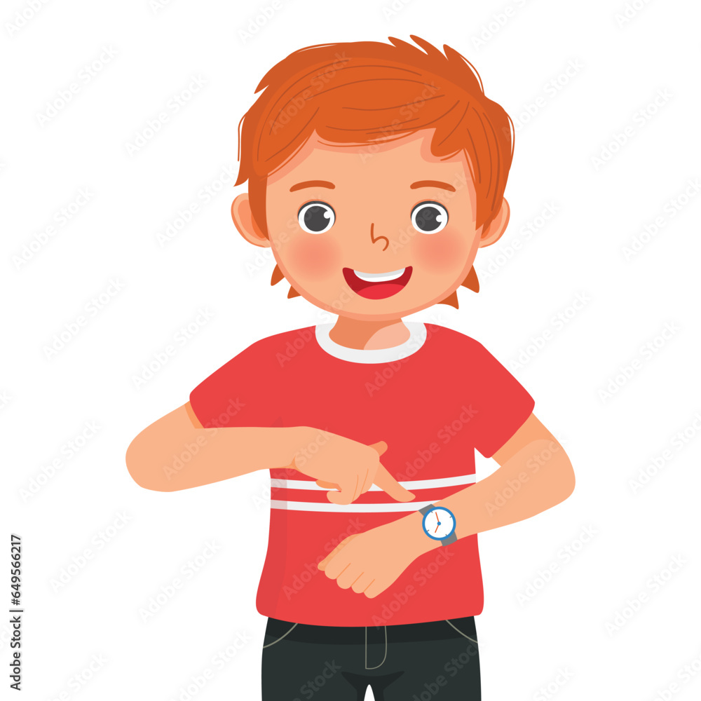 Cute little boy showing his new wrist watch Cute little boy showing his new wrist watch