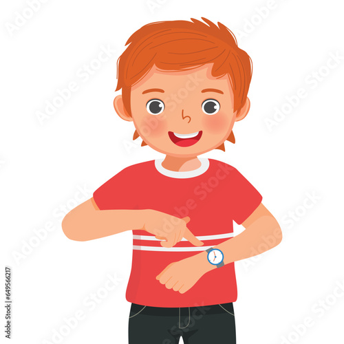 Cute little boy showing his new wrist watch 