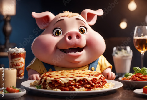 Pig eating pie. Generative AI