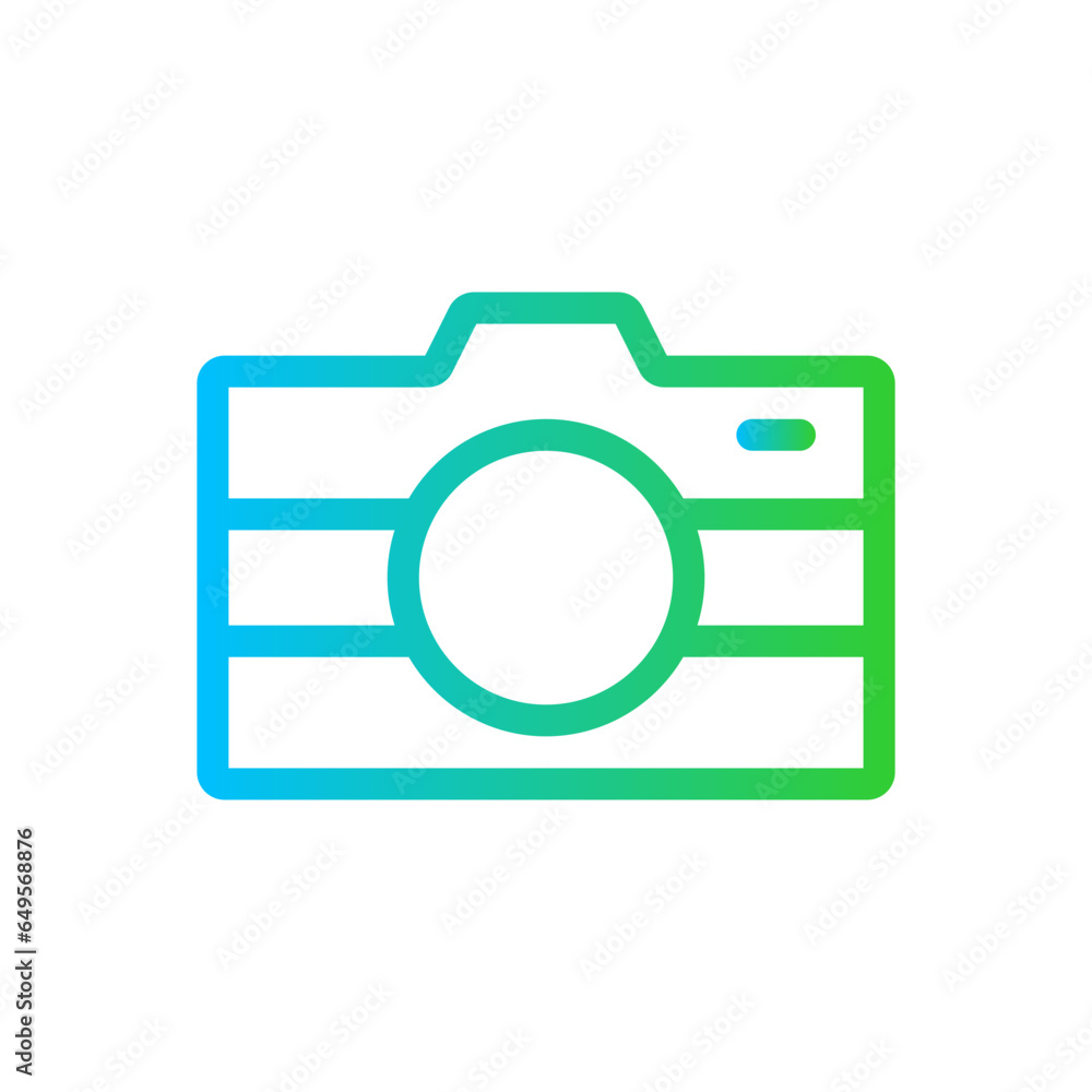 Camera approval icon with blue and green gradient outline. camera, photo, photography, lens, technology, film, equipment. Vector illustration Camera approval icon with blue and green gradient outline. camera, photo, photography, lens, technology, film, equipment. Vector illustration