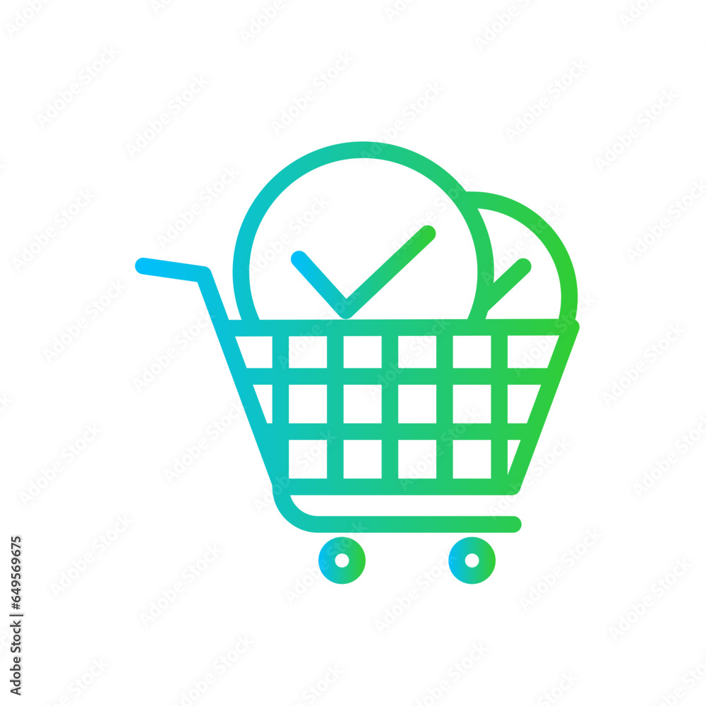 Basket approval icon with blue and green gradient outline. basket, isolated, market, supermarket, store, buy, object. Vector illustration Basket approval icon with blue and green gradient outline. basket, isolated, market, supermarket, store, buy, object. Vector illustration