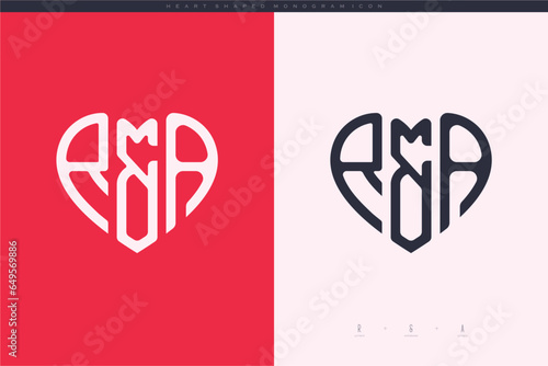 Initial RA letters with red heart and love logo flat icon monogram concept photo