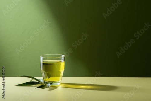 One glass of green tea on green backgroud.