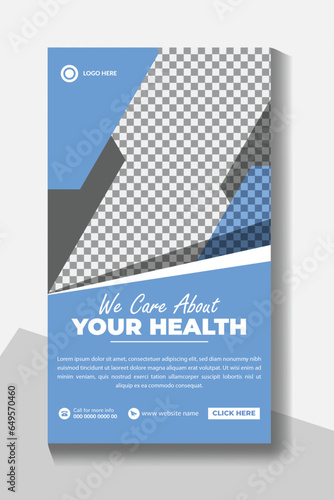 Medical and health care services social media story post template design collection promotion square flyer template Vector