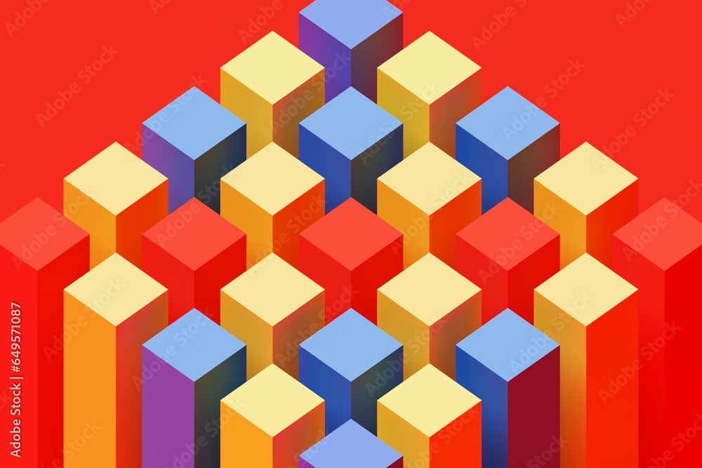 3D illustration volumetric colorful cubes. Parallelogram pattern. Technology geometry neon background 3D illustration volumetric colorful cubes. Parallelogram pattern. Technology geometry neon background