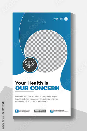 Medical and health care services social media story post template design collection promotion square flyer template Vector