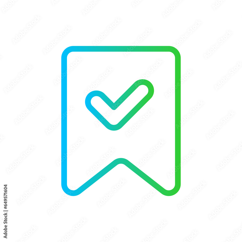 Bookmark approval icon with blue and green gradient outline. bookmark, mark, background, design, paper, isolated, graphic. Vector illustration Bookmark approval icon with blue and green gradient outline. bookmark, mark, background, design, paper, isolated, graphic. Vector illustration