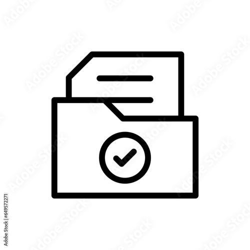 Check folder approval icon with black outline. document, report, folder, file, business, paper, office. Vector illustration