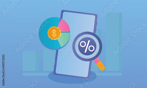 Trading analysis with mobile phone icon. Sell  buy money cash and exchange with finance business concept  banking investment.on blue background.Vector Design Illustration.