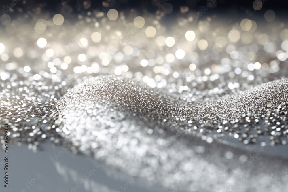 Silver glitter background with bokeh defocused lights and sparkles. Glittering lights background. Abstract background with bokeh defocused lights. 3D rendering Silver glitter background with bokeh defocused lights and sparkles. Glittering lights background. Abstract background with bokeh defocused lights. 3D rendering