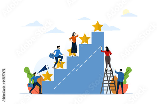 Best performance forecast concept, five point score. people leave feedback and comments, successful work is the highest score vector. customer satisfaction. Vector illustration on white background.