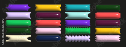 A collection of horizontal 3D shapes designed as price tags, featuring sleek modern button elements, search bar, and elongated form components, for contemporary UI/UX design and web applications.