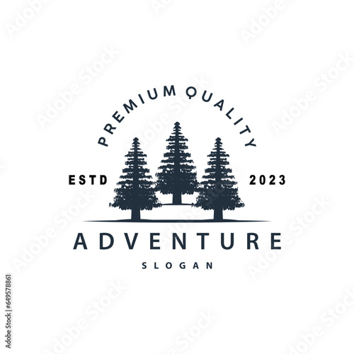 Forest Logo, Vector Forest Wood With Pine Trees, Design Inspirational Badge Label Illustration