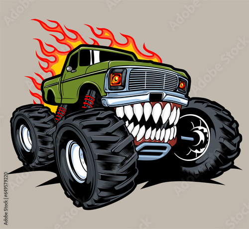 monster truck vector logo design inspiration, Design element for logo, poster, card, banner, emblem, t shirt. Vector illustration