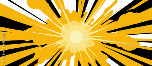 Yellow cartoon retro starburst texture with dots. Duotone effect. Vintage gradient banner. Vintage retro comics boom explosion crash bang cover book design. 