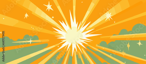 Yellow cartoon retro starburst texture with dots. Duotone effect. Vintage gradient banner. Vintage retro comics boom explosion crash bang cover book design. 